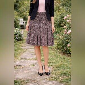 Talbots Petite 100% Silk Floral A-Line Skirt Black Pink Size 4P Lined